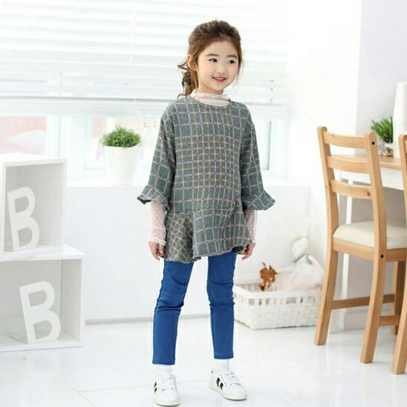 フレアヘムチェックTシャツ・p007771 キッズ【3~8才】【tops】【トップス Tシャツ 長袖 フレア フレアトップス チェック柄 カジュアル 女の子 春 秋 韓国 韓国子供服 子供 こども 子供服 こども服】【KIDS】