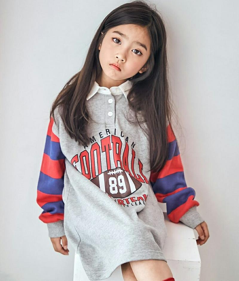 FOOTBALLポロカラーワンピース・u06465 キッズ【3~8才】【ops】【ワンピース ミディ丈 ミディワンピース ポロカ