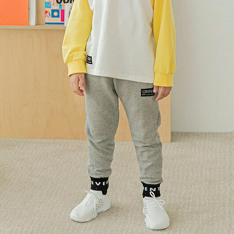 ロゴへムジョガーパンツ・p007760 キッズ【3~8才】【pt】【パンツ ズボン ジョガーパンツ ロングパンツ 長ズボン 単色 シンプル カジュアル ロゴ ラフ 女の子 男の子 春 秋 韓国 韓国子供服 子供 こども 子供服 こども服】【KIDS】