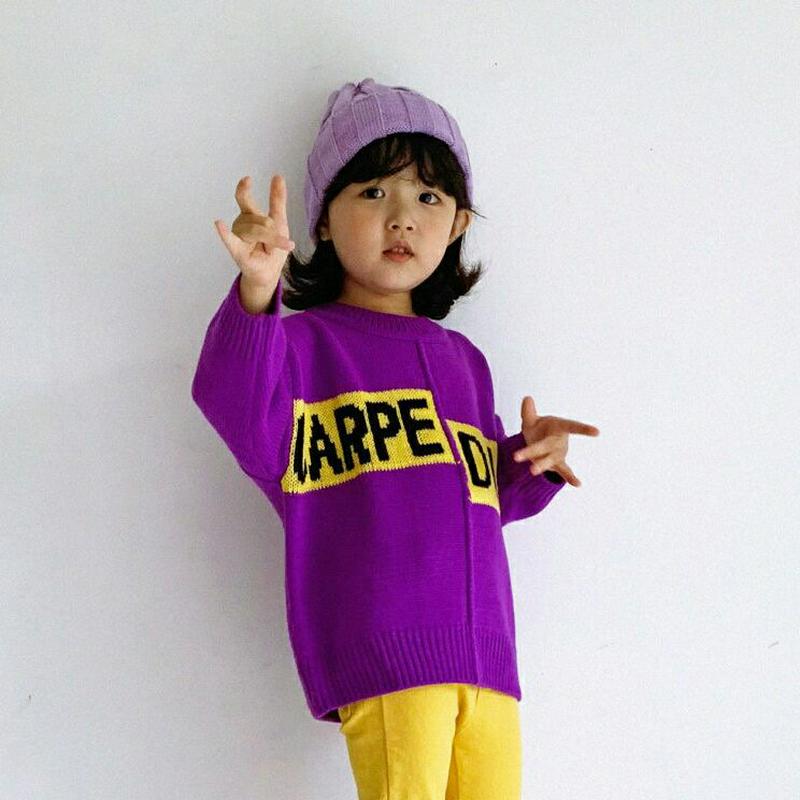 ビビッドスクエアロゴニット・u07754 キッズ【3~8才】【tops】【トップス ニット ニットトップス ロゴ 長袖 ビビッド