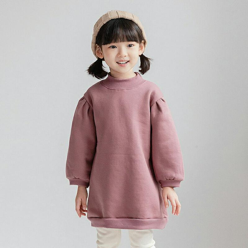 裏起毛ハーフネックワンピース・u07755 キッズ【3~8才】【ops】【ワンピース ミディ丈 ミディワンピース 長袖 ハーフネック 裏起毛 単色 無地 シンプル カジュアル ラフ 女の子 冬 韓国 韓国子供服 子供 こども 子供服 こども服】【KIDS】