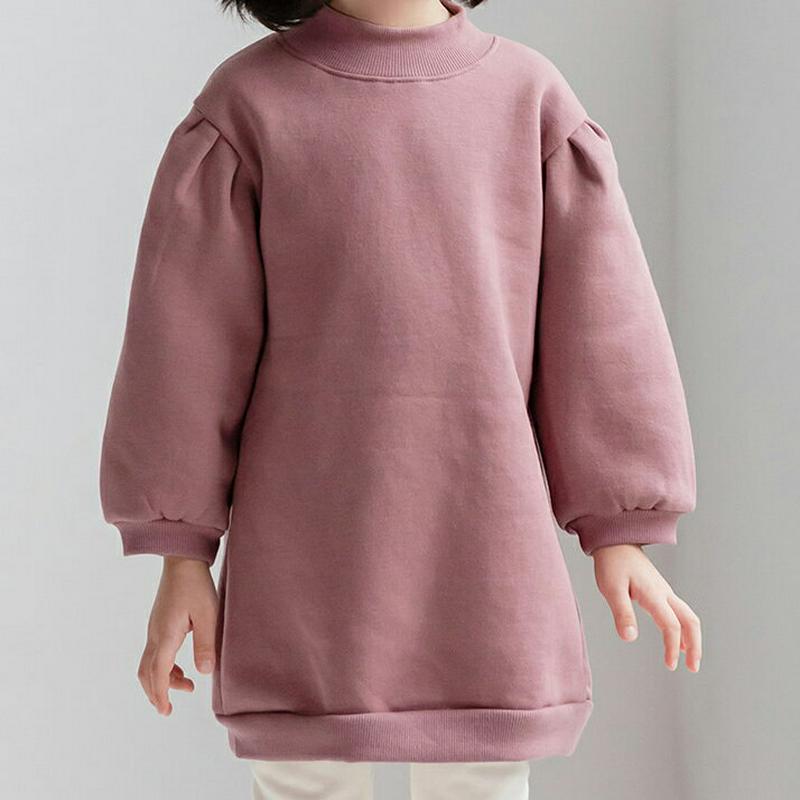 裏起毛ハーフネックワンピース・u07755 キッズ【3~8才】【ops】【ワンピース ミディ丈 ミディワンピース 長袖 ハーフネック 裏起毛 単色 無地 シンプル カジュアル ラフ 女の子 冬 韓国 韓国子供服 子供 こども 子供服 こども服】【KIDS】