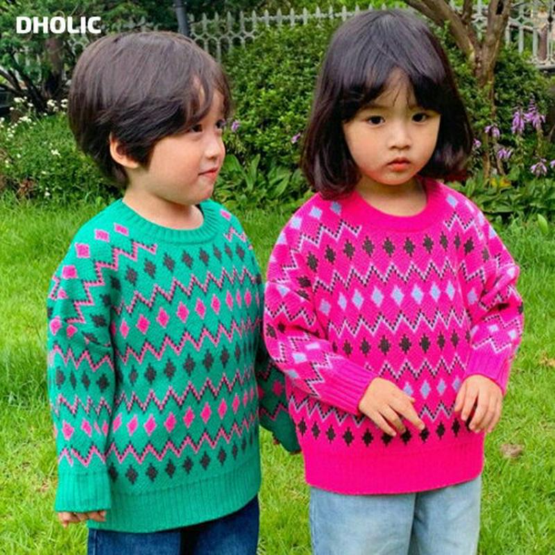 ジグザグダイヤパターンニット・u07751 キッズ【3~8才】【tops】【トップス ニット ニットトップス 長袖 総柄 ジグザ