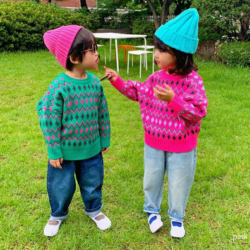 ジグザグダイヤパターンニット・u07751 キッズ【3~8才】【tops】【トップス ニット ニットトップス 長袖 総柄 ジグザ