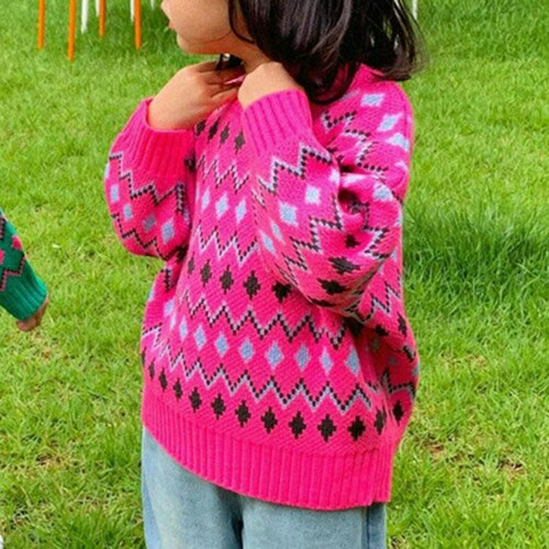 ジグザグダイヤパターンニット・u07751 キッズ【3~8才】【tops】【トップス ニット ニットトップス 長袖 総柄 ジグザ