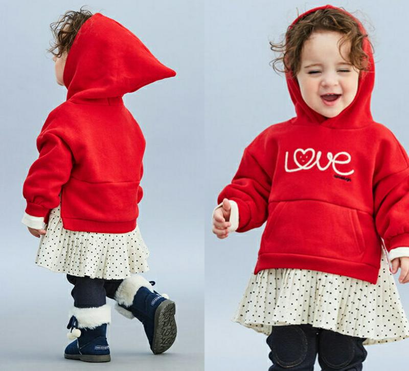 【キッズ30%OFF】裏起毛ドットヘムフードワンピース・p007671 キッズ【3~8才】【ops】【ワンピース フーディー フーディ フード 裏起毛 ドット柄 ロゴ カジュアル レイヤード風 ラフ 女の子 冬 韓国 韓国子供服 子供 こども 子供服 こども服】【KIDS】