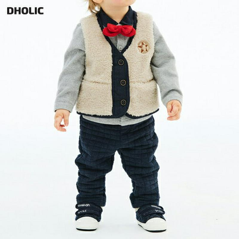 【キッズ30%OFF】【送料無料】タイ付シャツ&ボアベスト&パンツSET・p007665 キッズ【3~8才】【set】【セット set シャツ　トップス 長袖 ベスト ボアベスト パンツ ズボン ストライプ柄 女の子 男の子 春 秋 韓国 韓国子供服 子供 こども 子供服 こども服】【KIDS】