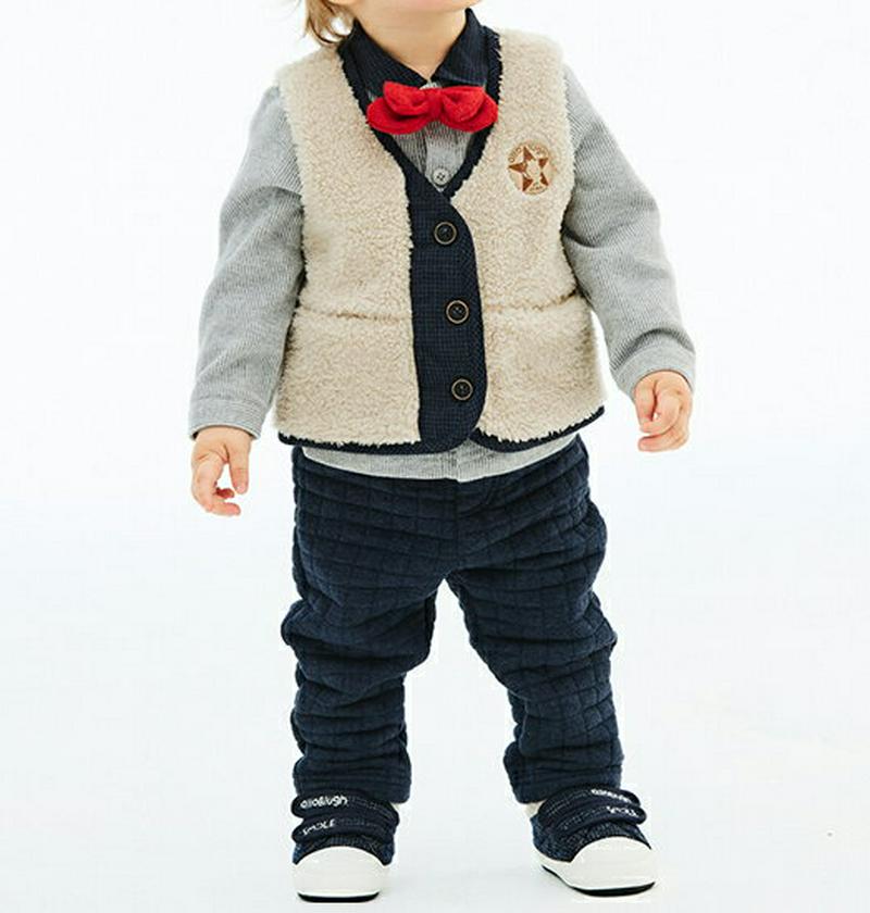 【キッズ30%OFF】【送料無料】タイ付シャツ&ボアベスト&パンツSET・p007665 キッズ【3~8才】【set】【セット set シャツ　トップス 長袖 ベスト ボアベスト パンツ ズボン ストライプ柄 女の子 男の子 春 秋 韓国 韓国子供服 子供 こども 子供服 こども服】【KIDS】