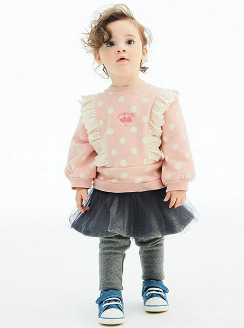 【キッズ30%OFF】【送料無料】裏起毛ドットスウェット&スカートレギンスSET・p007668 キッズ【3~8才】【set】【トップス スウェット トレーナー 長袖 ドット 柄 裏起毛 スカートレギンス セット set 女の子 冬 韓国 韓国子供服 子供 こども 子供服 こども服】【KIDS】