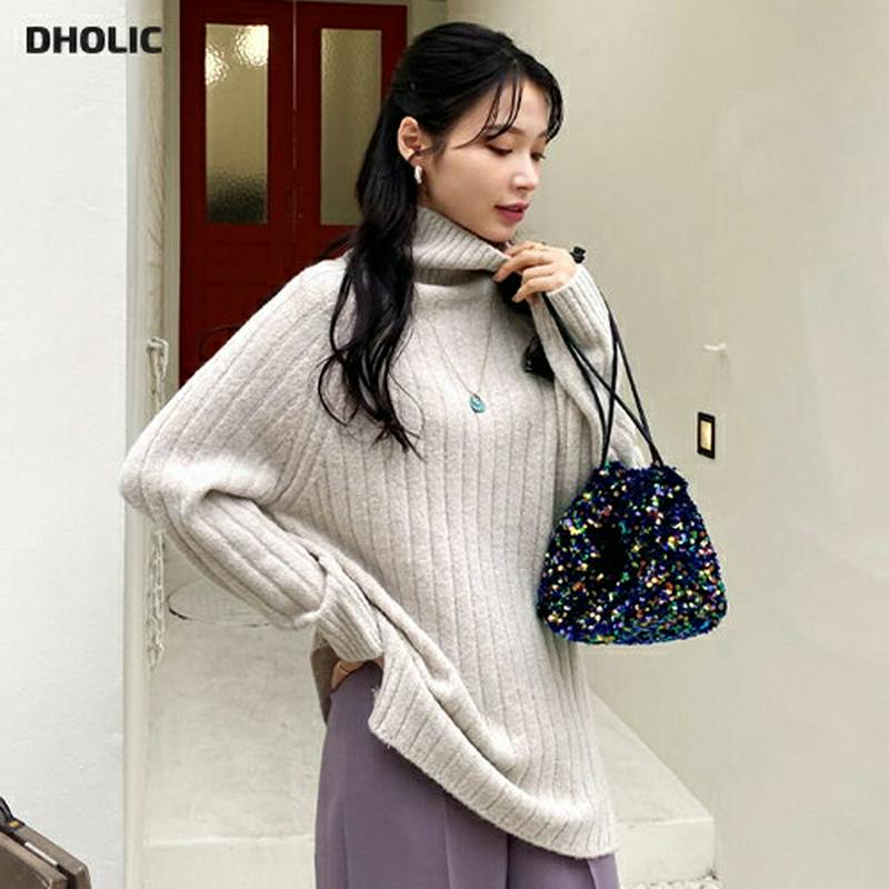 【新作10%OFF】リブハイネックスリットニット・全4色・b64789 レディース【tops】【韓国 ファッション トップス ニ