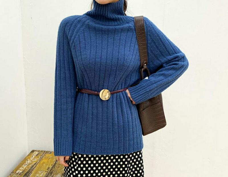 【新作10%OFF】リブハイネックスリットニット・全4色・b64789 レディース【tops】【韓国 ファッション トップス ニ