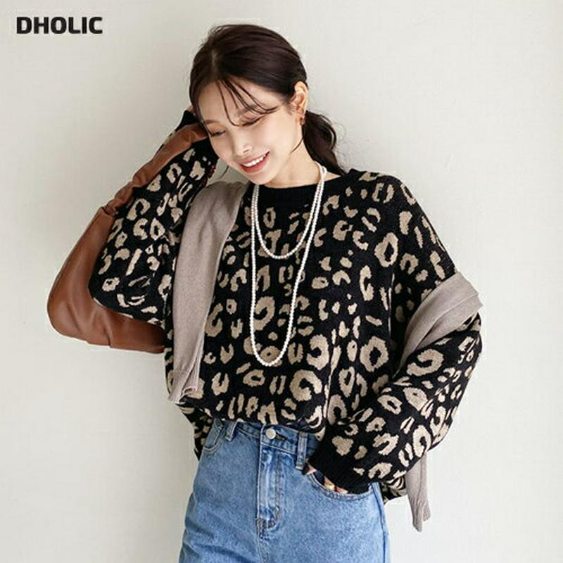 【新作10%OFF】ラウンドレオパードニット・全4色・b64790 レディース【tops】【韓国 ファッション トップス ニット