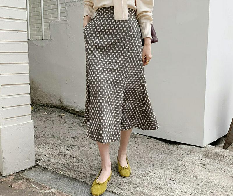 【新作10%OFF】ドットフレアスカート・全3色・b64804 レディース【sk】【韓国 ファッション ボトムス スカート ロン