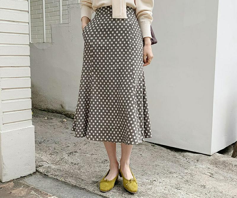 【新作10%OFF】ドットフレアスカート・全3色・b64804 レディース【sk】【韓国 ファッション ボトムス スカート ロン