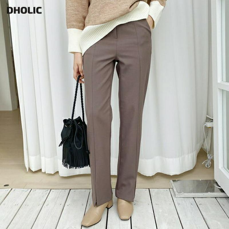 裏起毛スリットスラックス・全2色・t56137 レディース【pt】【韓国 ファッション ボトムス ズボン パンツ ロングパンツ スラックス ロングスラックス センターライン スリット 裏起毛 シンプル 単色 無地 カジュアル 大人 秋 冬】