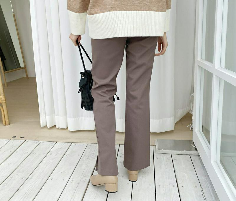 裏起毛スリットスラックス・全2色・t56137 レディース【pt】【韓国 ファッション ボトムス ズボン パンツ ロングパンツ スラックス ロングスラックス センターライン スリット 裏起毛 シンプル 単色 無地 カジュアル 大人 秋 冬】