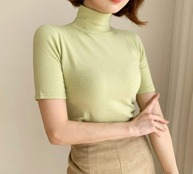 【新作10%OFF】ハイネック半袖Tシャツ・全4色・t56108 レディース【tops】【韓国 ファッション トップス Tシャツ