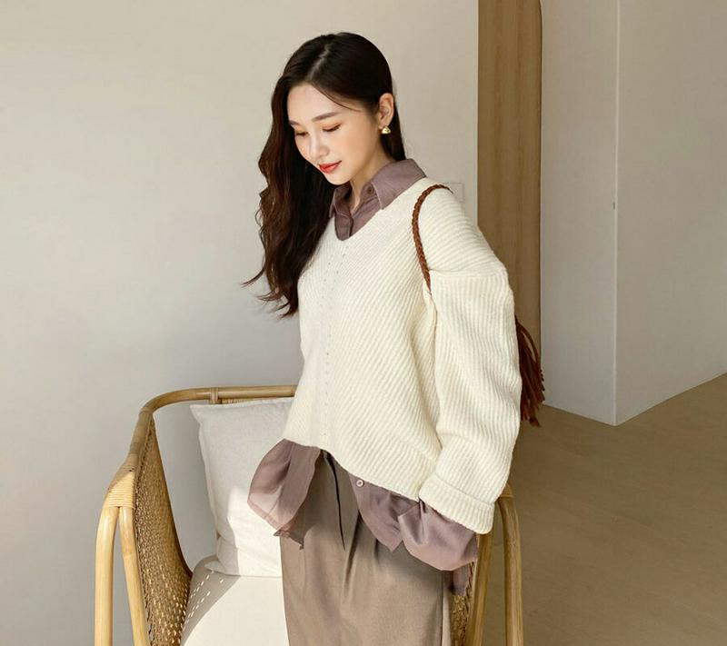 【新作10%OFF】Vネックアンバランスニット・全4色・t56118 レディース【tops】【韓国 ファッション トップス ニッ