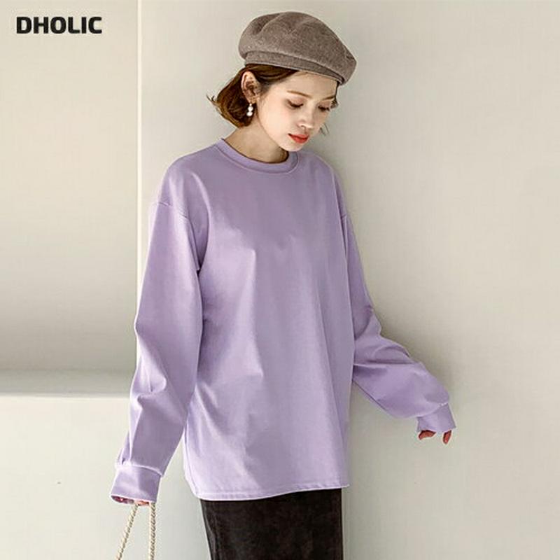 ラウンドTシャツ・全5色・56109 レディース【tops】【韓国 ファッション トップス Tシャツ ロングスリーブ 長袖 ラウンドネック シンプル 単色 無地 無地T カジュアル ベーシック ラフ ゆったり 春 秋 冬】
