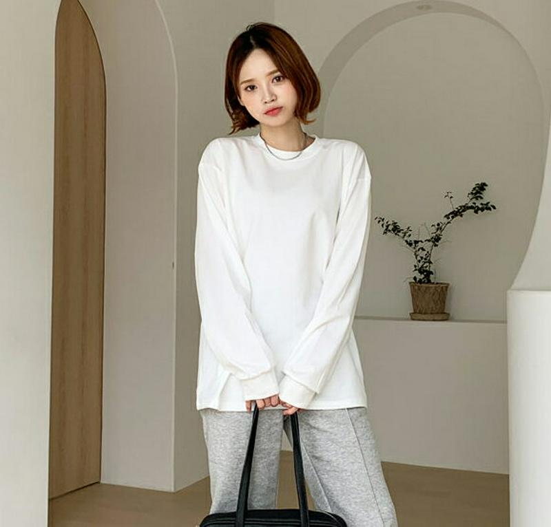 ラウンドTシャツ・全5色・56109 レディース【tops】【韓国 ファッション トップス Tシャツ ロングスリーブ 長袖 ラウンドネック シンプル 単色 無地 無地T カジュアル ベーシック ラフ ゆったり 春 秋 冬】