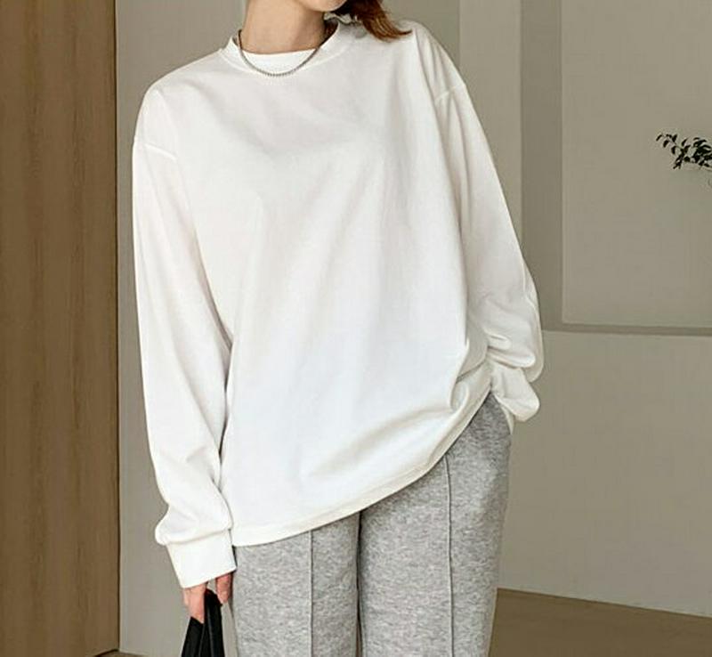ラウンドTシャツ・全5色・56109 レディース【tops】【韓国 ファッション トップス Tシャツ ロングスリーブ 長袖 ラウンドネック シンプル 単色 無地 無地T カジュアル ベーシック ラフ ゆったり 春 秋 冬】
