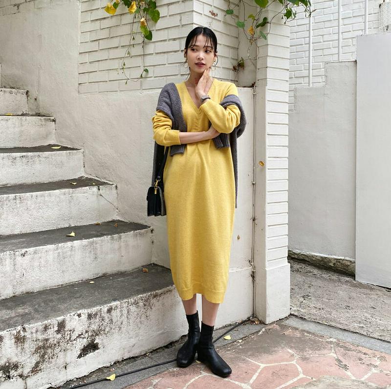 【新作10%OFF】ネックギャザーニットワンピース・全4色・b64777 レディース【ops】【韓国 ファッション ワンピース 