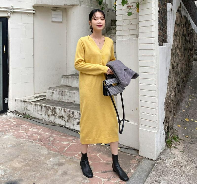 【新作10%OFF】ネックギャザーニットワンピース・全4色・b64777 レディース【ops】【韓国 ファッション ワンピース 