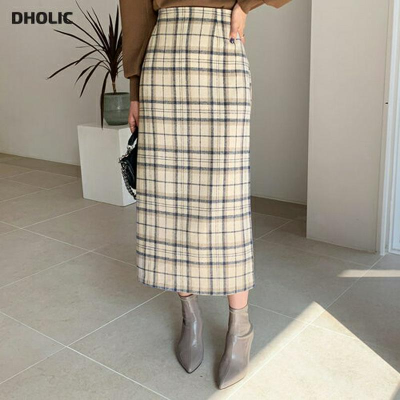 Hラインチェックスカート・全3色・b64398 レディース【sk】【韓国 ファッション ボトムス スカート ロング丈 ロングスカ
