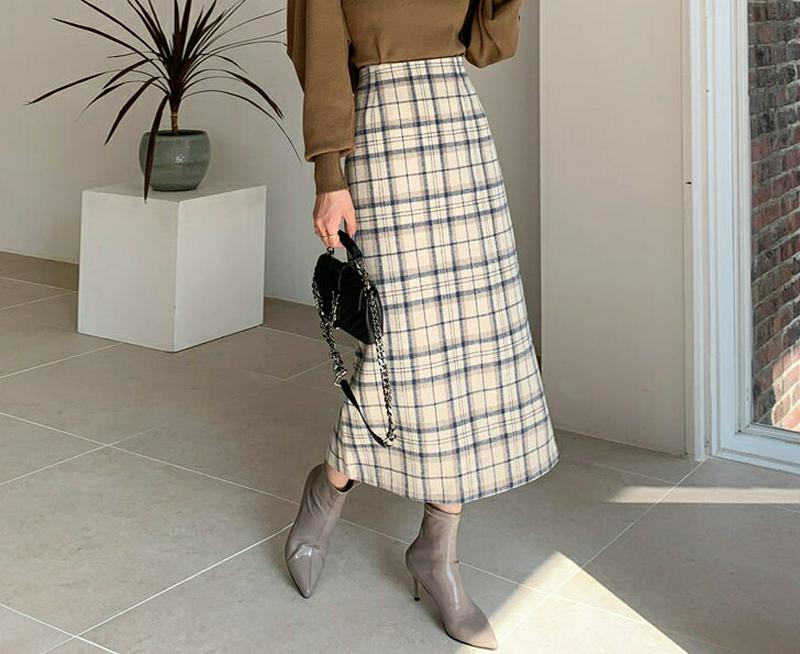 Hラインチェックスカート・全3色・b64398 レディース【sk】【韓国 ファッション ボトムス スカート ロング丈 ロングスカ