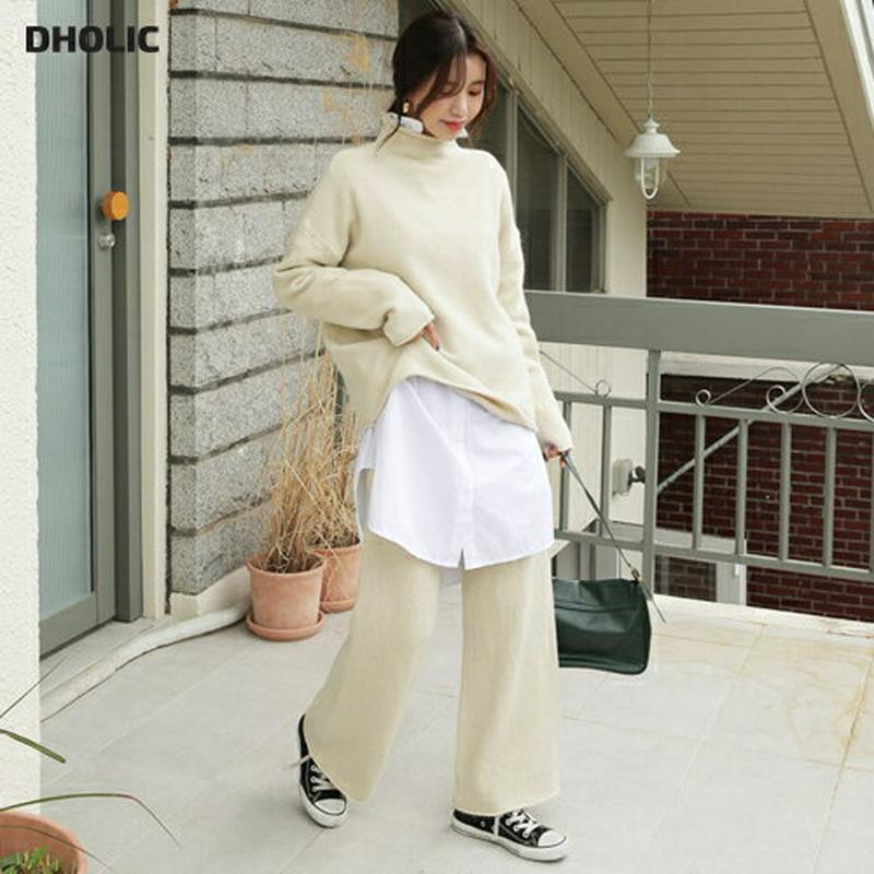 【只今10%OFF】ロールニット&パンツSET・全3色・b61541 レディース【pt】【韓国 ファッション セットアップ se