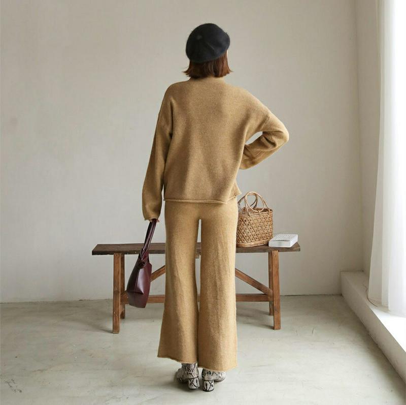 【只今10%OFF】ロールニット&パンツSET・全3色・b61541 レディース【pt】【韓国 ファッション セットアップ se