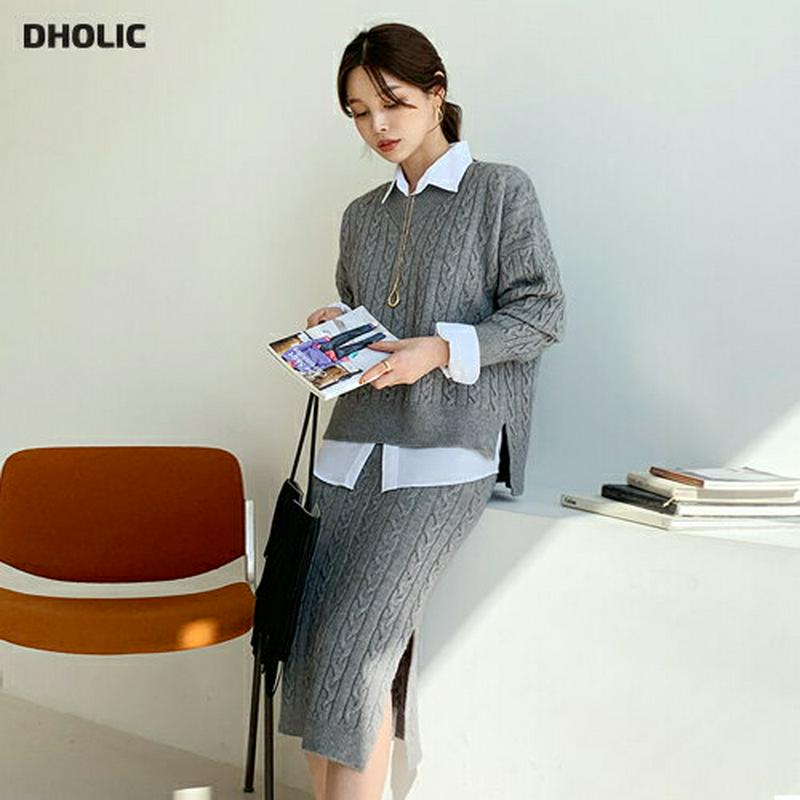 【只今10%OFF】ツイストVネックニット&スカートSET・全4色・t64832 レディース【ops】【韓国 ファッション セッ