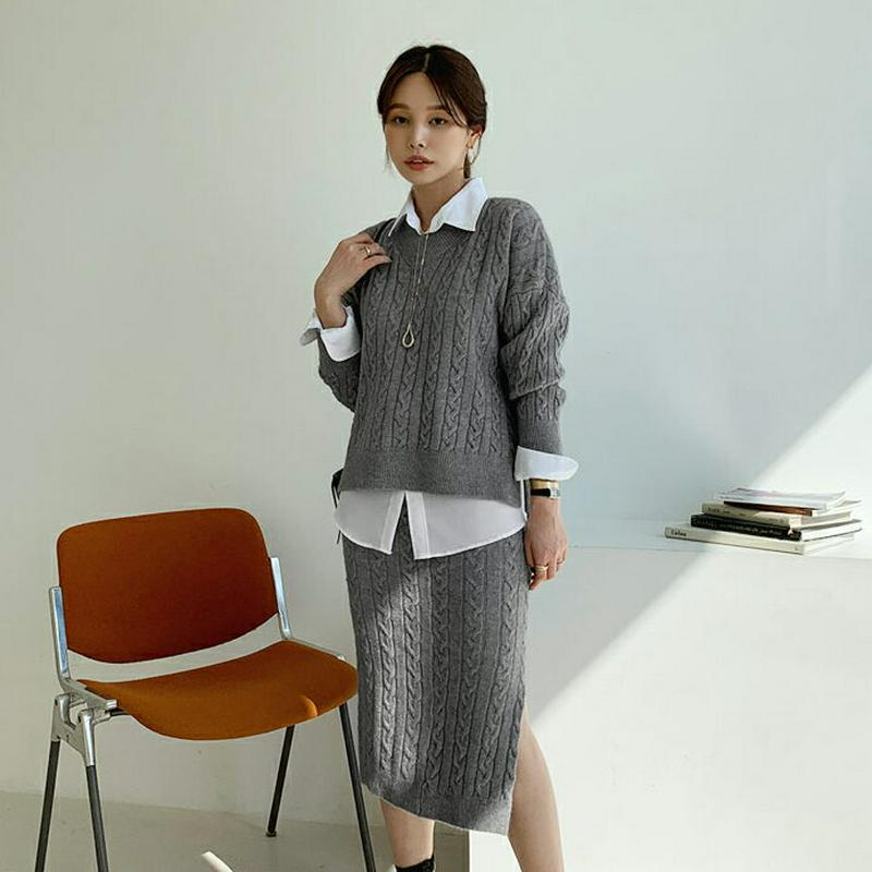 【只今10%OFF】ツイストVネックニット&スカートSET・全4色・t64832 レディース【ops】【韓国 ファッション セッ