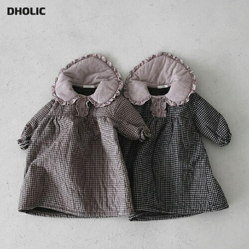 【キッズ20%OFF】中綿フリルカラーチェックワンピース・u08117 キッズ【3~8才】【ops】【ワンピース 長袖 チェック