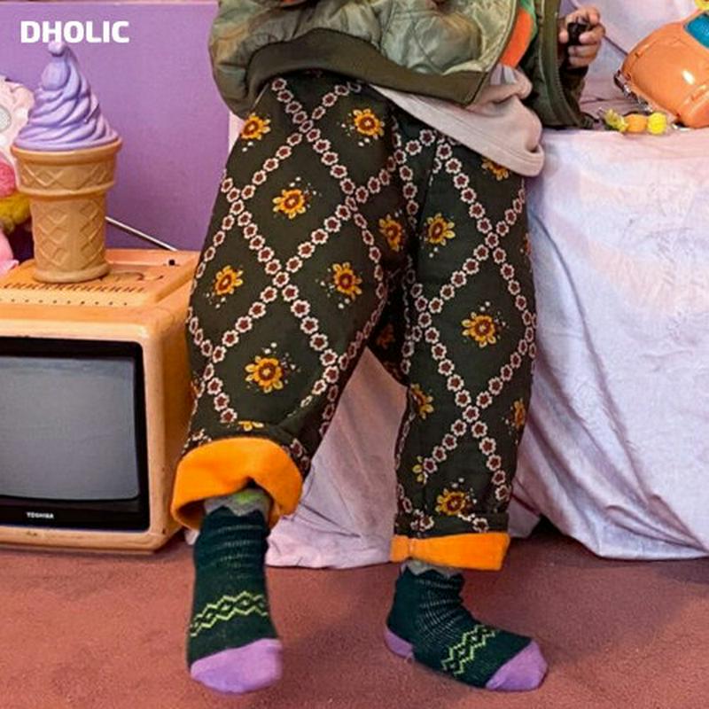 【キッズ20%OFF】裏起毛フラワーパターンパンツ・u08148 キッズ【3~8才】【pt】【パンツ ズボン ロングパンツ 長ズ