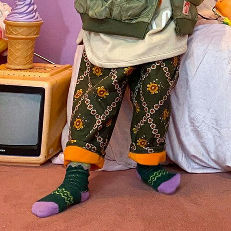 【キッズ20%OFF】裏起毛フラワーパターンパンツ・u08148 キッズ【3~8才】【pt】【パンツ ズボン ロングパンツ 長ズ