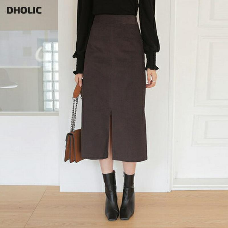 スリットコーデュロイスカート・全3色・t64368 レディース【sk】【韓国 ファッション ボトムス スカート ロング丈 ロングスカート スリム スリット コーデュロイ バックゴム シンプル カジュアル 単色 無地 大人 秋 冬】