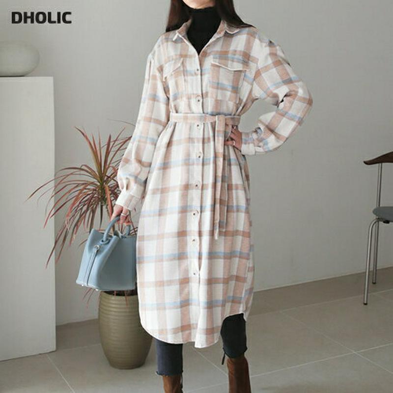 ストラップ付チェックシャツワンピース・全2色・t64372 レディース【ops】【韓国 ファッション ワンピース ロング丈 ロン