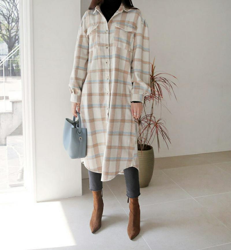 ストラップ付チェックシャツワンピース・全2色・t64372 レディース【ops】【韓国 ファッション ワンピース ロング丈 ロン