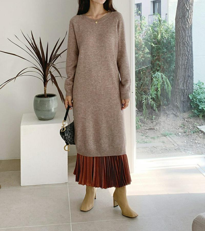 ラウンドニットワンピース・全4色・b64366 レディース【ops】【韓国 ファッション ワンピース ロングワンピース ニット 