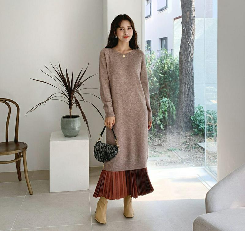 ラウンドニットワンピース・全4色・b64366 レディース【ops】【韓国 ファッション ワンピース ロングワンピース ニット 