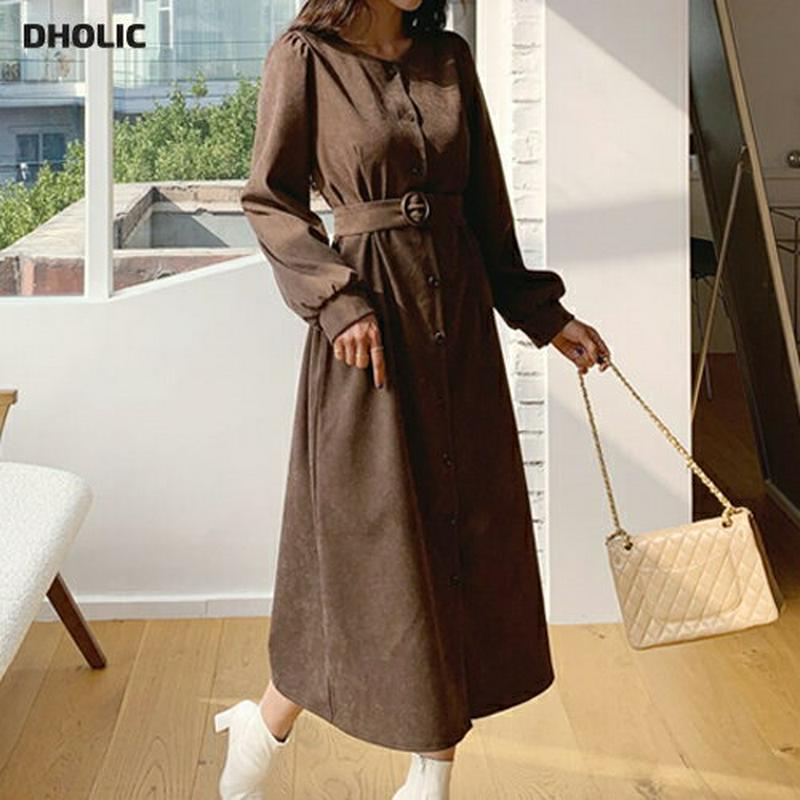 【只今10%OFF】ベルト付ボタンワンピース・全3色・t64363 レディース【ops】【韓国 ファッション ワンピース ロングワンピース 長袖 パフスリーブ ボタン ウエストベルト ベルト シンプル 単色 無地 大人 フェミニン 上品 秋 冬】