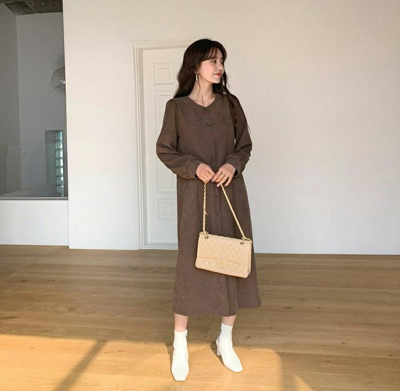 【只今10%OFF】ベルト付ボタンワンピース・全3色・t64363 レディース【ops】【韓国 ファッション ワンピース ロングワンピース 長袖 パフスリーブ ボタン ウエストベルト ベルト シンプル 単色 無地 大人 フェミニン 上品 秋 冬】