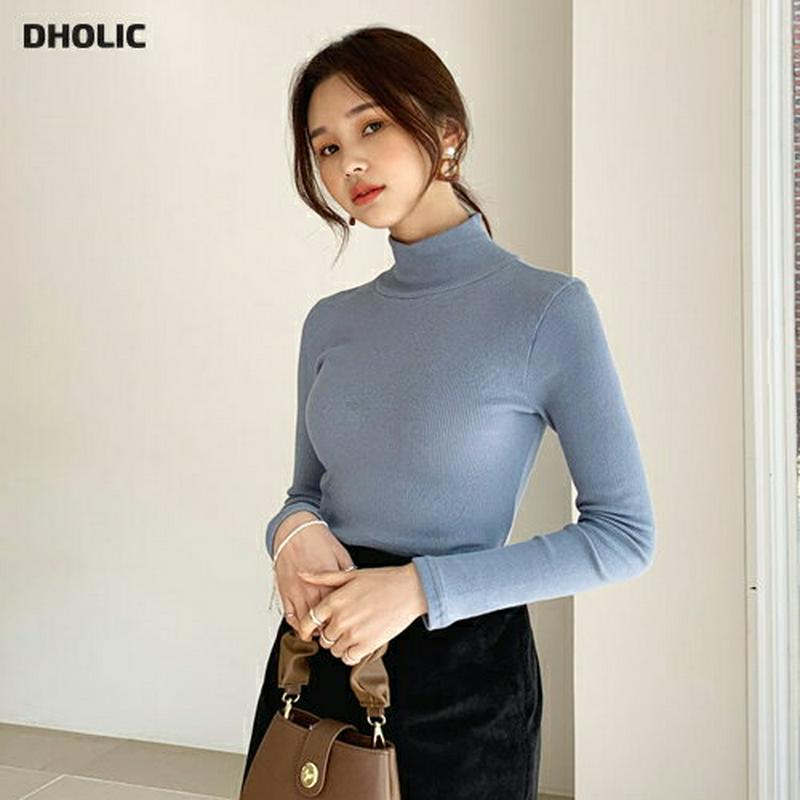 リブハイネックスリムTシャツ・全7色・t64389 レディース【tops】【韓国 ファッション トップス Tシャツ ロングスリーブ 長袖 ハイネック リブ スリム ベーシック シンプル カジュアル ラフ レイヤード 単色 無地 秋 冬】