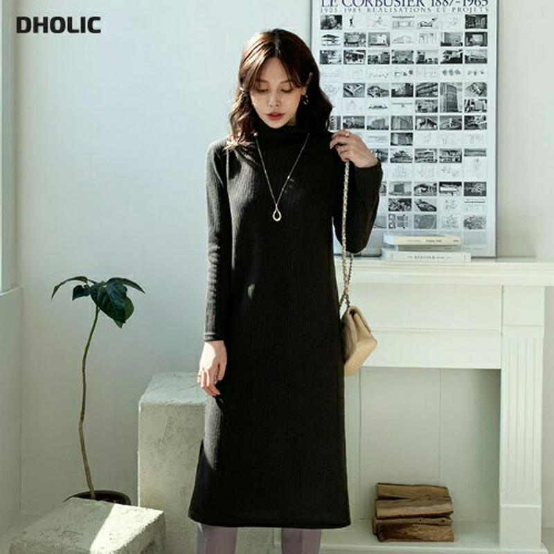 リブハイネックワンピース・全4色・b64824 レディース【ops】【韓国 ファッション ワンピース ミディ丈 ミディワンピース