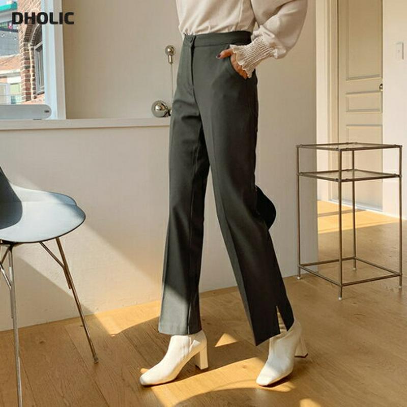 裏起毛スリットスラックス・全3色・t64369 レディース【pt】【韓国 ファッション ボトムス ズボン パンツ ロングパンツ スラックス ロングスラックス スリム ストレート スリット 裏起毛 シンプル 単色 無地 大人 秋 冬】