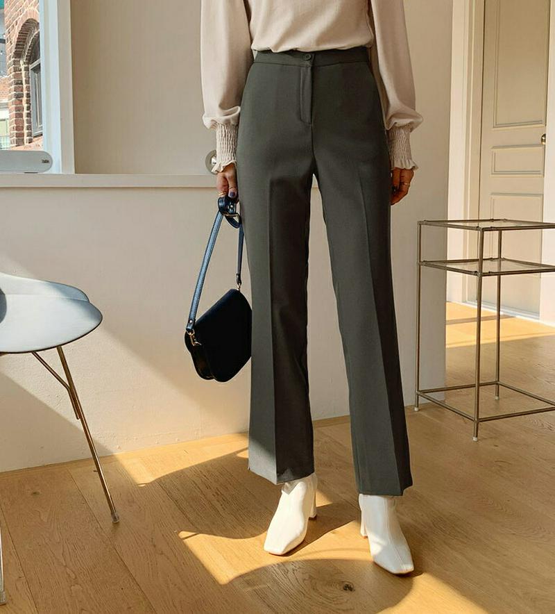 裏起毛スリットスラックス・全3色・t64369 レディース【pt】【韓国 ファッション ボトムス ズボン パンツ ロングパンツ スラックス ロングスラックス スリム ストレート スリット 裏起毛 シンプル 単色 無地 大人 秋 冬】