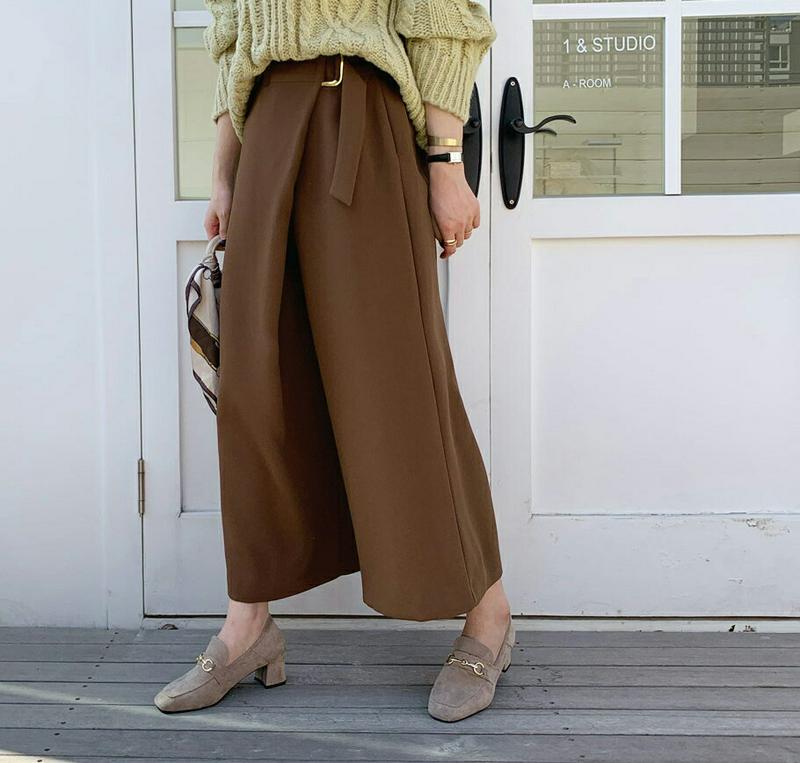 バックルラップフレアパンツ・全3色・b64839 レディース【pt】【韓国 ファッション ボトムス ズボン パンツ ロングパンツ