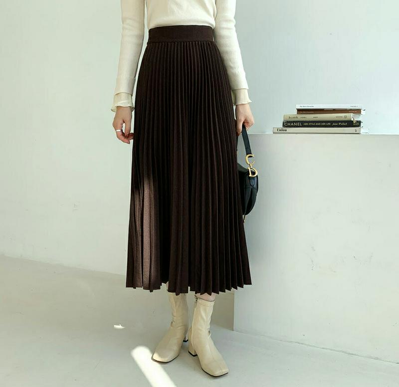 ウール混プリーツスカート・全3色・t64834 レディース【sk】【韓国 ファッション ボトムス スカート ロング丈 ロングスカ