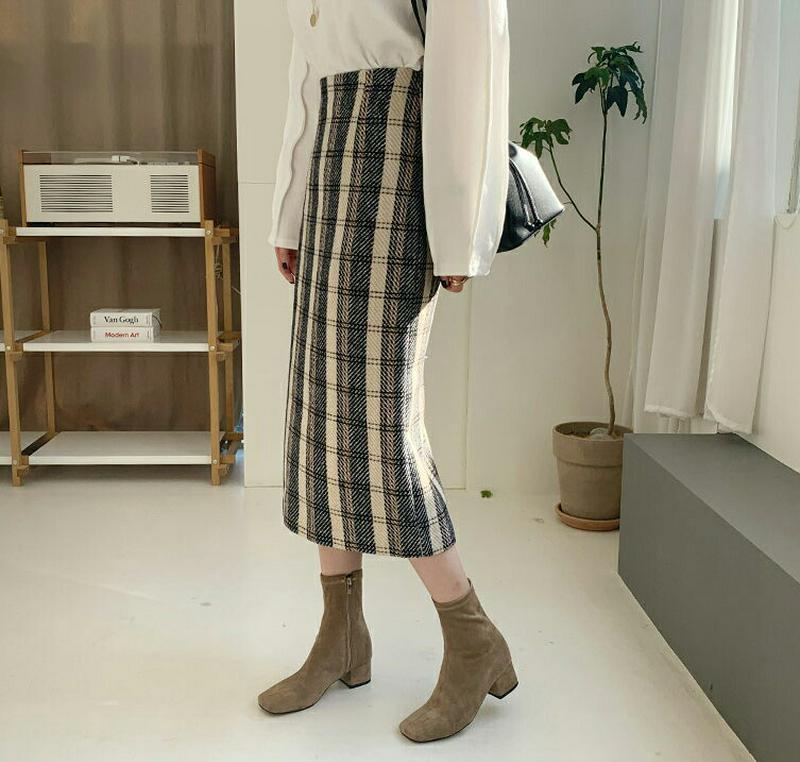 チェックペンシルスカート・全2色・b64833 レディース【sk】【韓国 ファッション ボトムス スカート ロング丈 ロングスカ